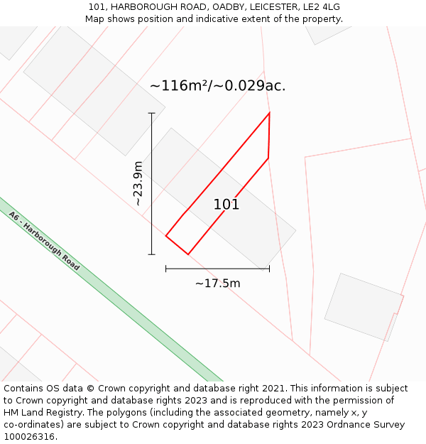 101, HARBOROUGH ROAD, OADBY, LEICESTER, LE2 4LG: Plot and title map