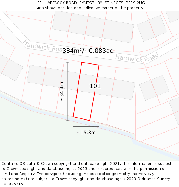 101, HARDWICK ROAD, EYNESBURY, ST NEOTS, PE19 2UG: Plot and title map