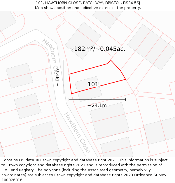 101, HAWTHORN CLOSE, PATCHWAY, BRISTOL, BS34 5SJ: Plot and title map
