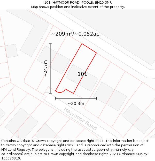 101, HAYMOOR ROAD, POOLE, BH15 3NR: Plot and title map
