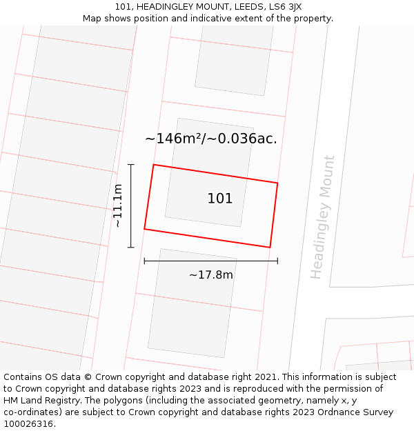 101, HEADINGLEY MOUNT, LEEDS, LS6 3JX: Plot and title map