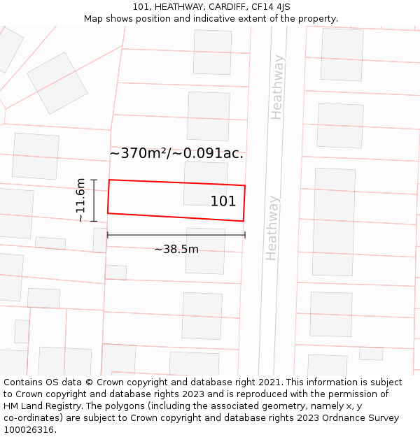 101, HEATHWAY, CARDIFF, CF14 4JS: Plot and title map