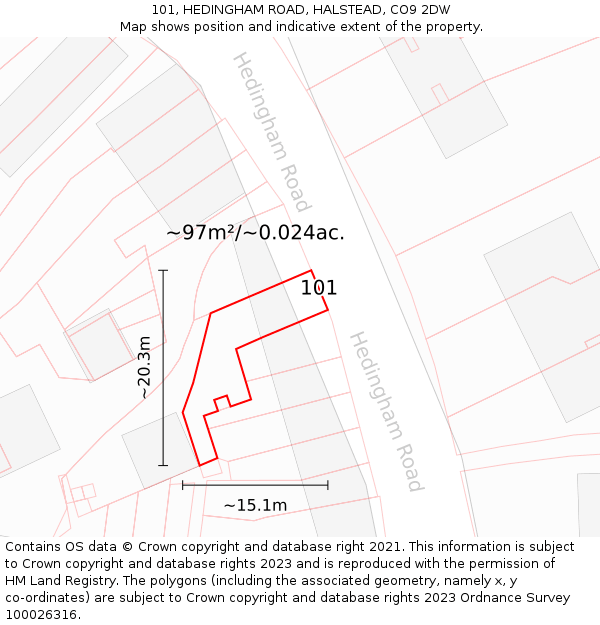 101, HEDINGHAM ROAD, HALSTEAD, CO9 2DW: Plot and title map
