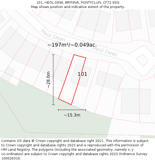 101, HEOL DEWI, BRYNNA, PONTYCLUN, CF72 9SQ: Plot and title map