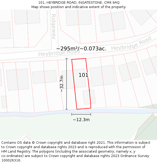 101, HEYBRIDGE ROAD, INGATESTONE, CM4 9AQ: Plot and title map