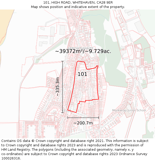 101, HIGH ROAD, WHITEHAVEN, CA28 9ER: Plot and title map
