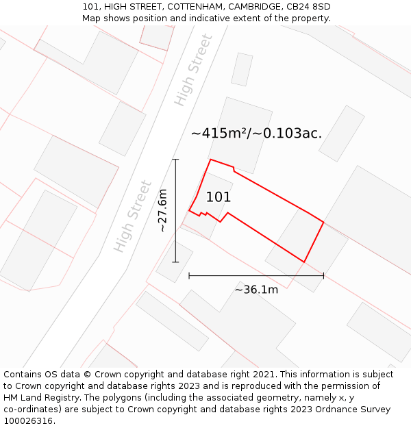101, HIGH STREET, COTTENHAM, CAMBRIDGE, CB24 8SD: Plot and title map