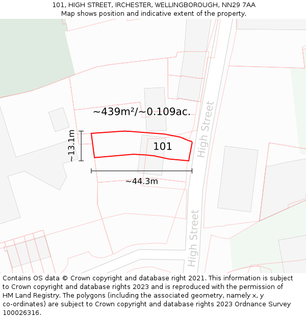 101, HIGH STREET, IRCHESTER, WELLINGBOROUGH, NN29 7AA: Plot and title map