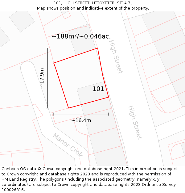 101, HIGH STREET, UTTOXETER, ST14 7JJ: Plot and title map