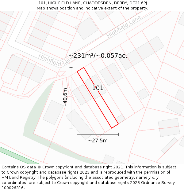 101, HIGHFIELD LANE, CHADDESDEN, DERBY, DE21 6PJ: Plot and title map