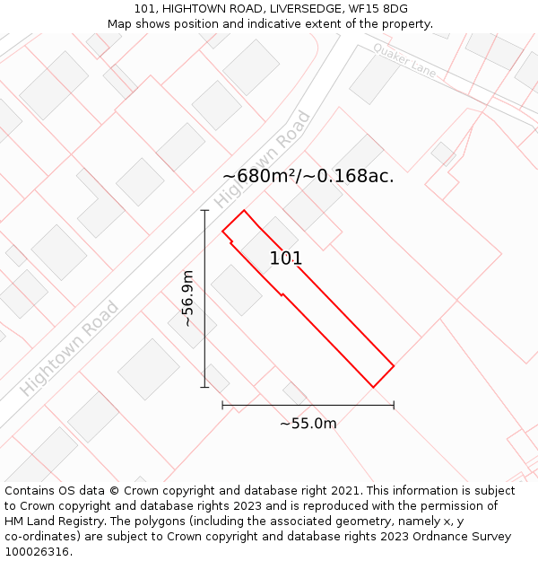 101, HIGHTOWN ROAD, LIVERSEDGE, WF15 8DG: Plot and title map