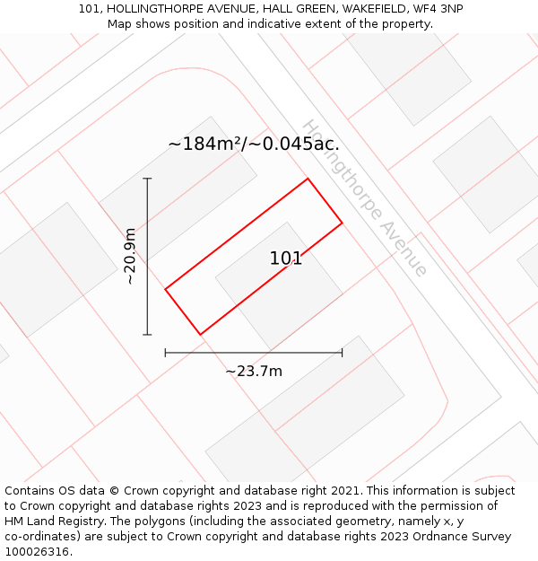 101, HOLLINGTHORPE AVENUE, HALL GREEN, WAKEFIELD, WF4 3NP: Plot and title map