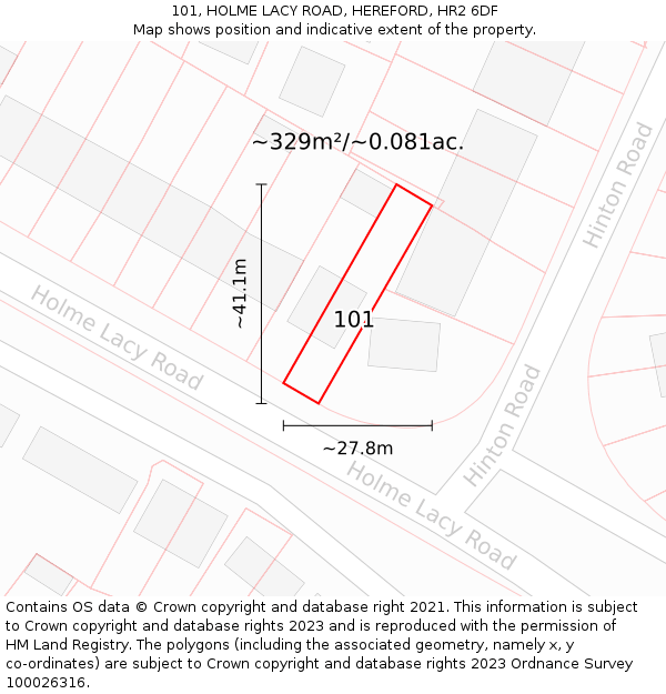 101, HOLME LACY ROAD, HEREFORD, HR2 6DF: Plot and title map