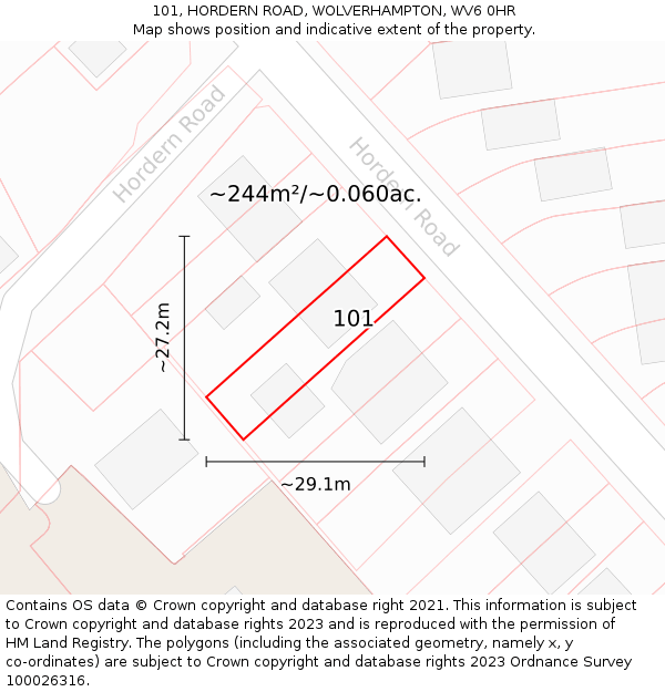 101, HORDERN ROAD, WOLVERHAMPTON, WV6 0HR: Plot and title map