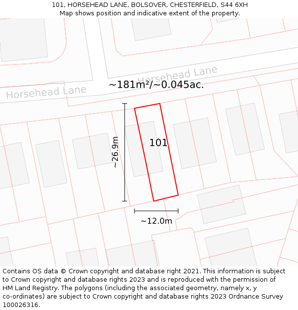 101, HORSEHEAD LANE, BOLSOVER, CHESTERFIELD, S44 6XH: Plot and title map