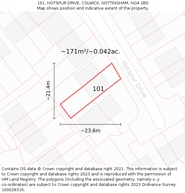 101, HOTSPUR DRIVE, COLWICK, NOTTINGHAM, NG4 2BS: Plot and title map