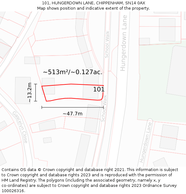 101, HUNGERDOWN LANE, CHIPPENHAM, SN14 0AX: Plot and title map