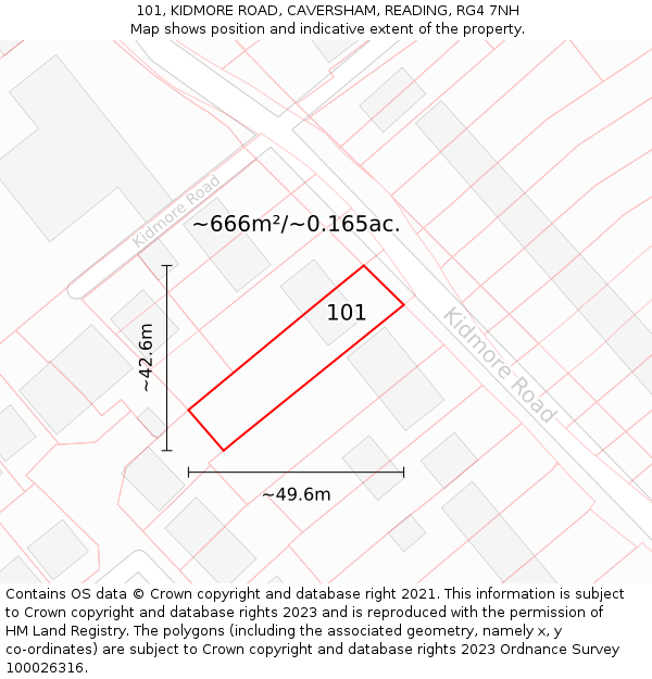 101, KIDMORE ROAD, CAVERSHAM, READING, RG4 7NH: Plot and title map