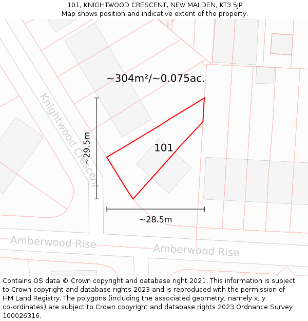101, KNIGHTWOOD CRESCENT, NEW MALDEN, KT3 5JP: Plot and title map