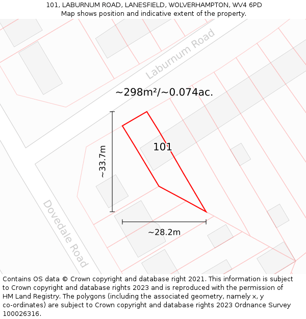 101, LABURNUM ROAD, LANESFIELD, WOLVERHAMPTON, WV4 6PD: Plot and title map