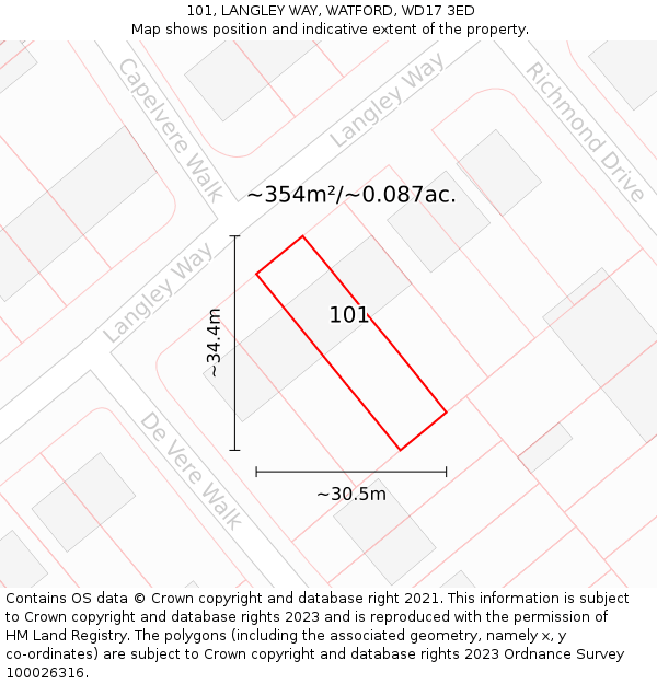 101, LANGLEY WAY, WATFORD, WD17 3ED: Plot and title map