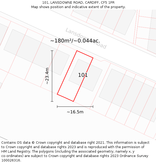 101, LANSDOWNE ROAD, CARDIFF, CF5 1PR: Plot and title map