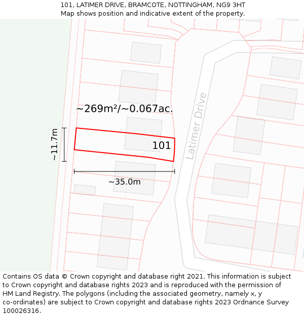 101, LATIMER DRIVE, BRAMCOTE, NOTTINGHAM, NG9 3HT: Plot and title map