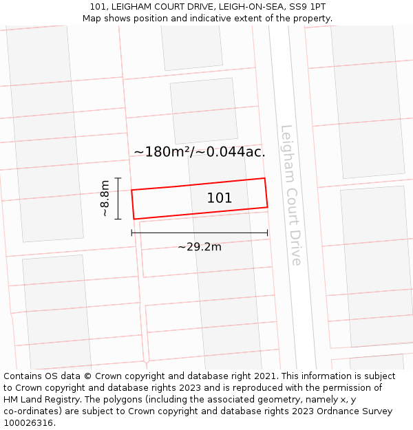 101, LEIGHAM COURT DRIVE, LEIGH-ON-SEA, SS9 1PT: Plot and title map