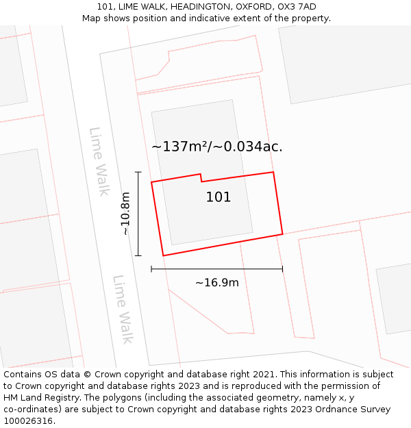 101, LIME WALK, HEADINGTON, OXFORD, OX3 7AD: Plot and title map