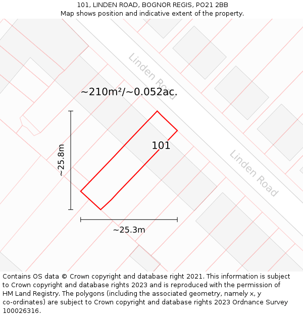 101, LINDEN ROAD, BOGNOR REGIS, PO21 2BB: Plot and title map