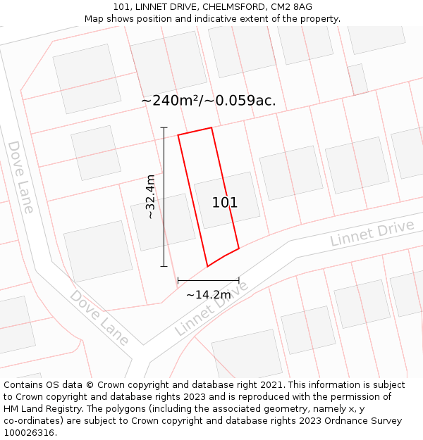 101, LINNET DRIVE, CHELMSFORD, CM2 8AG: Plot and title map