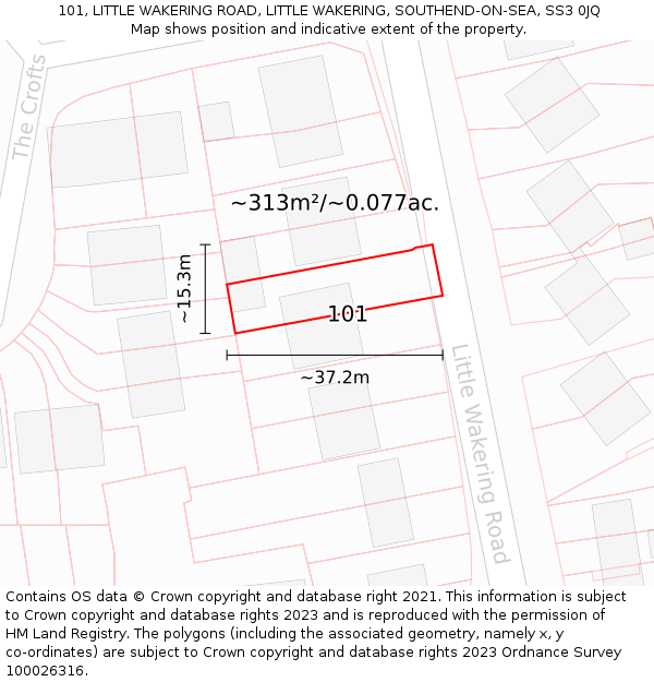 101, LITTLE WAKERING ROAD, LITTLE WAKERING, SOUTHEND-ON-SEA, SS3 0JQ: Plot and title map
