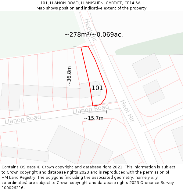 101, LLANON ROAD, LLANISHEN, CARDIFF, CF14 5AH: Plot and title map