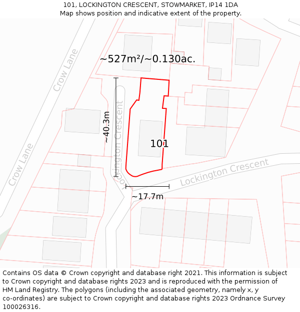 101, LOCKINGTON CRESCENT, STOWMARKET, IP14 1DA: Plot and title map