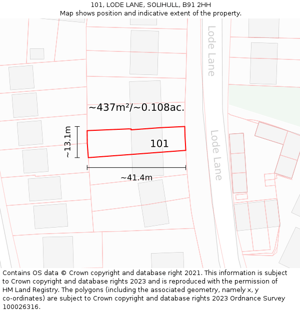 101, LODE LANE, SOLIHULL, B91 2HH: Plot and title map