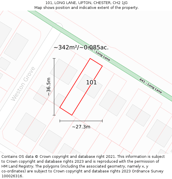 101, LONG LANE, UPTON, CHESTER, CH2 1JG: Plot and title map