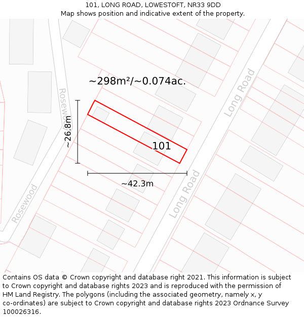 101, LONG ROAD, LOWESTOFT, NR33 9DD: Plot and title map