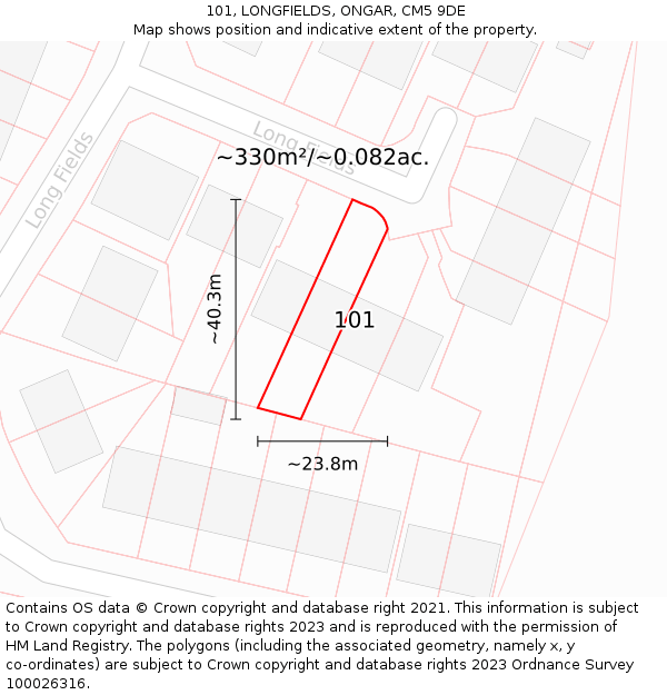 101, LONGFIELDS, ONGAR, CM5 9DE: Plot and title map