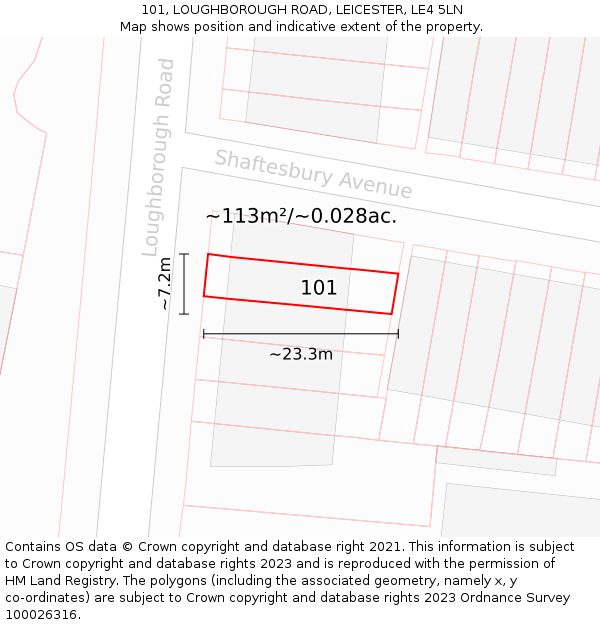 101, LOUGHBOROUGH ROAD, LEICESTER, LE4 5LN: Plot and title map