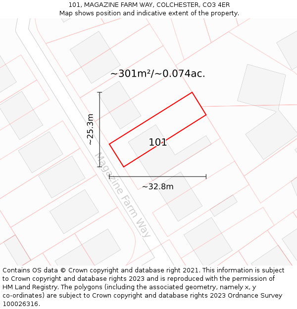 101, MAGAZINE FARM WAY, COLCHESTER, CO3 4ER: Plot and title map