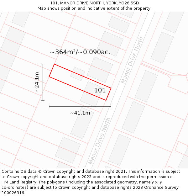 101, MANOR DRIVE NORTH, YORK, YO26 5SD: Plot and title map