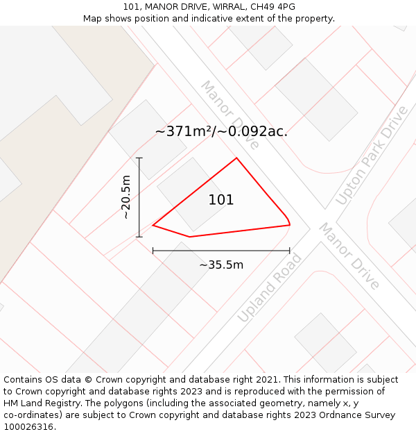 101, MANOR DRIVE, WIRRAL, CH49 4PG: Plot and title map