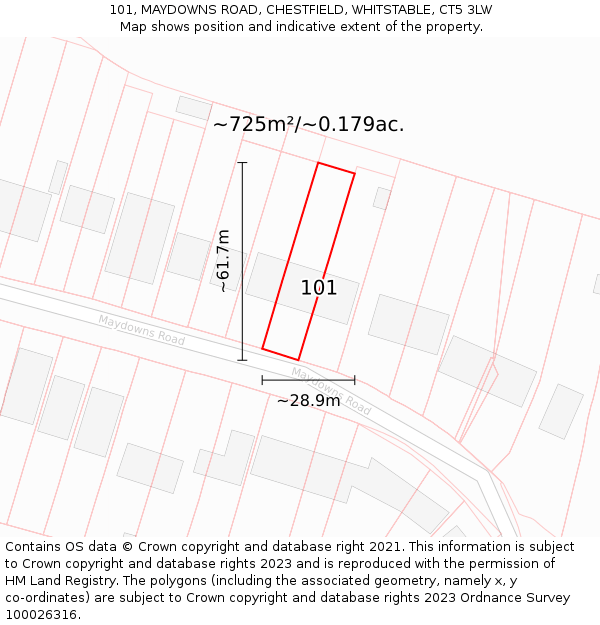 101, MAYDOWNS ROAD, CHESTFIELD, WHITSTABLE, CT5 3LW: Plot and title map