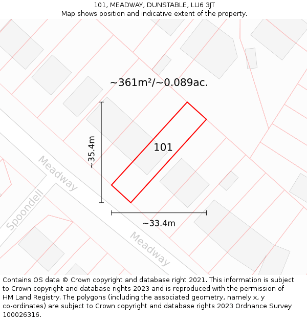 101, MEADWAY, DUNSTABLE, LU6 3JT: Plot and title map