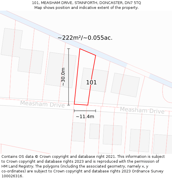 101, MEASHAM DRIVE, STAINFORTH, DONCASTER, DN7 5TQ: Plot and title map