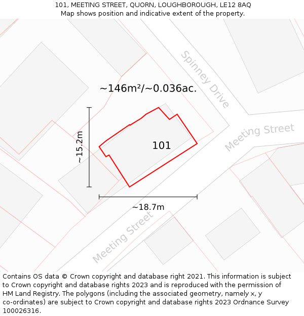 101, MEETING STREET, QUORN, LOUGHBOROUGH, LE12 8AQ: Plot and title map