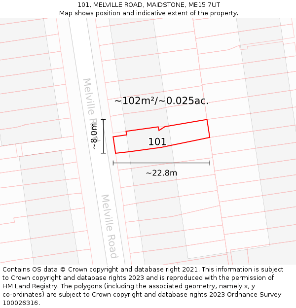 101, MELVILLE ROAD, MAIDSTONE, ME15 7UT: Plot and title map