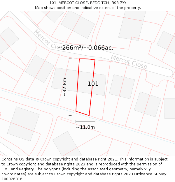 101, MERCOT CLOSE, REDDITCH, B98 7YY: Plot and title map
