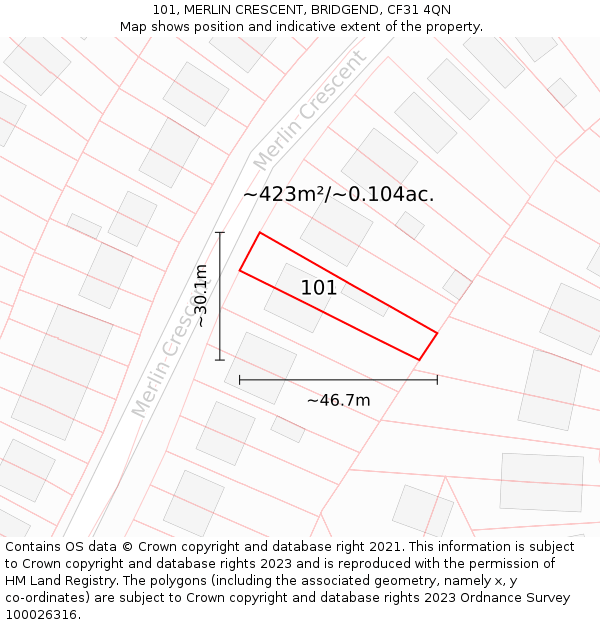 101, MERLIN CRESCENT, BRIDGEND, CF31 4QN: Plot and title map