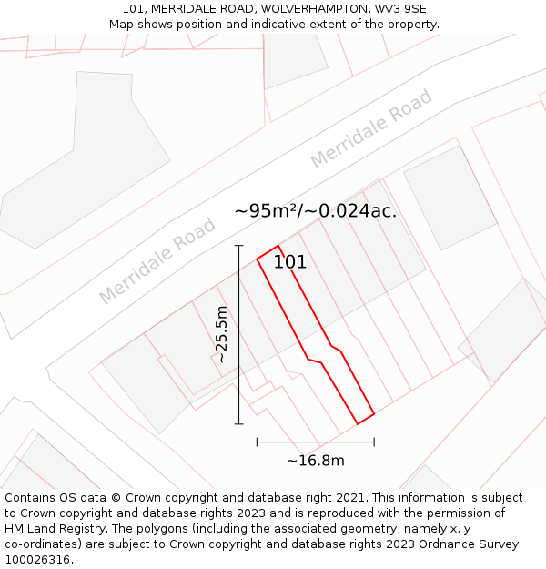 101, MERRIDALE ROAD, WOLVERHAMPTON, WV3 9SE: Plot and title map
